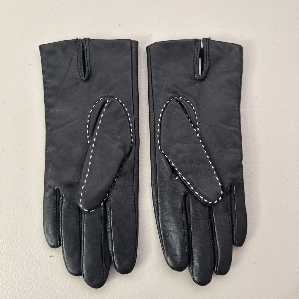 Preston And York Black Leather Gloves Women’s Size Small Contrasting Stitch
